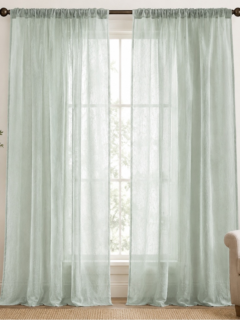 Royal Velvet Set of 4 Mineral Sage Crushed Voile Sheer Curtain Panels 50x84